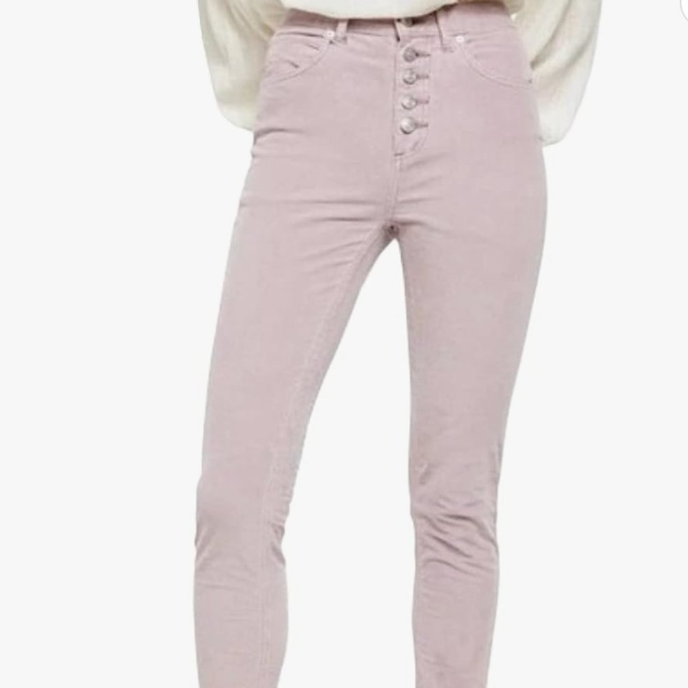 Free People Sun Chaser High Waist Crop Skinny Corduroy Pants, Lavender Size 25
